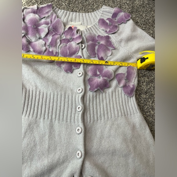 Anthropologie Precious Peony Floral Embellished Cardigan sweater Cashmere Rabbit - Picture 10 of 11